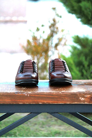 Erkek Kışlık Sportif Kundura Hakiki Deri  Kauççuk Taban Bağlı ve Ortobetik Kaymaz Taban