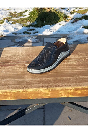 Yazlık Erkek Sportif Kundura Hakiki İç Dış Deri  Faylon Taban Bağcıksız Ortopedik Hava  Alabilen