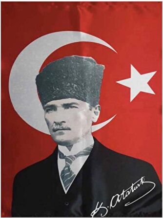 Türk Bayrağı 5 Adet Kalpaklı Atatürk Posterli Saten Türk Bayrağı K.Atatürk İmzalı Türk Bayrağı 70x100