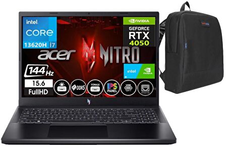 Acer Nitro V 15 Intel Core İ7 13620H 64GB DDR5 Ram 2TB SSD 6GB RTX4050 15,6 İnç 144Hz IPS FHD Freedos Taşınabilir Bilgisayar NHQNBEY00509+WeblegelsinÇanta