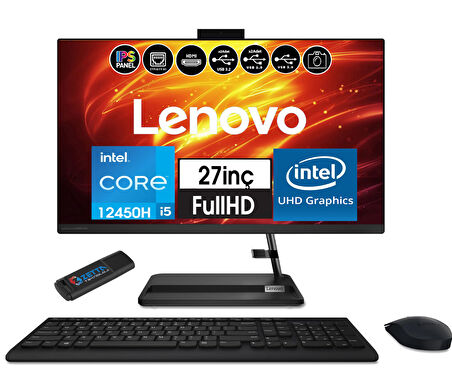 Lenovo Ideacentre 3 Intel Core I5 12450H 32GB 1tb SSD Freedos 27" IPS All In One Bilgisayar AIOF0GJ011VTR13+ZETTAUSBBELLEK