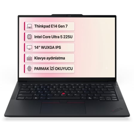 Lenovo ThinkPad E14 Gen 7 Intel Core Ultra 5 225U 16GB 512GB SSD 14" WUXGA W11P Laptop, Notebook 21SX007DTX 008