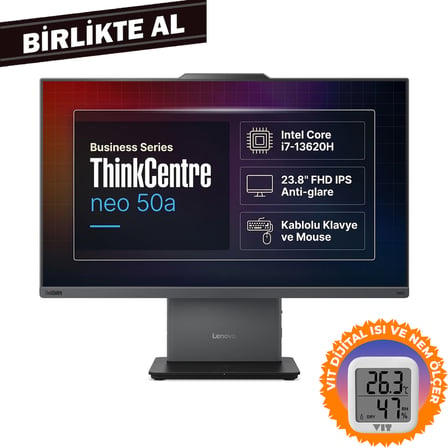 Lenovo ThinkCentre Neo 50a G5 Intel Core i7-13620H 32GB 1TB SSD 23.8" Fdos All In One + VIT Termometre 12SC001XTR 012