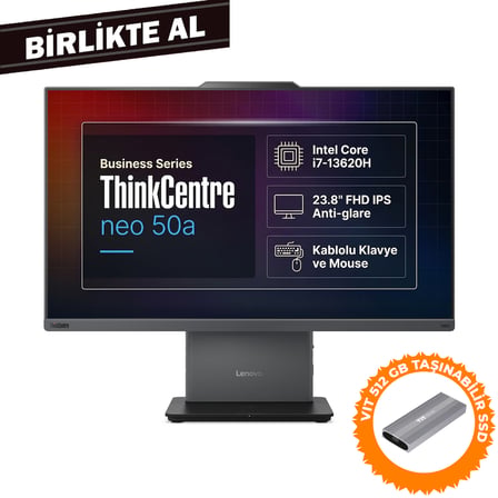 Lenovo ThinkCentre Neo 50a G5 Intel Core i7-13620H 32GB 1TB SSD 23.8" Fdos All In One + VIT 512 GB SSD 12SC001XTR 013