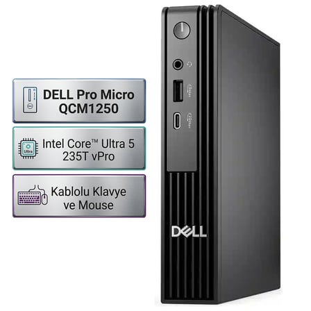 Dell Pro Micro QCM1250 Intel Core Ultra 5 235T 64GB 1TB SSD Windows 11 Pro Mini Masaüstü Bilgisayar BTO106_QCM1250_U 011