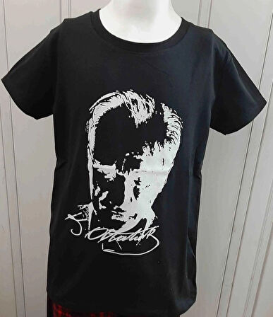 Atatürk ve Türk Bayrağı Baskılı Kız ve Erkek Çocuk T-Shirt 3'lü Paket Renk Siyah-Beyaz