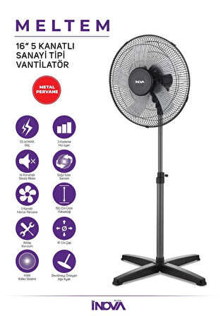  MELTEM 16" 5 Kanatlı Sanayi Tipi Vantilatör