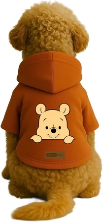 Baskılı İçi Polarlı Köpek ve Kedi Kıyafeti &amp; Elbisesi - Bej Renk Kapüşonlu Hoodie B693E, M