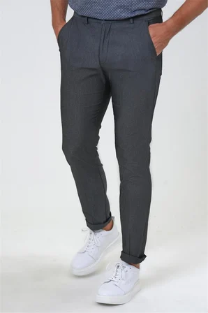 Siyah Regular Armürlü Kanvas Pantolon