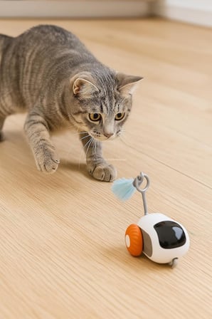 Busstier Uzaktan Kumandalı Kedi Oyuncağı 2 Modlu Hareketli Araba Sessiz Motorlu Kedi Eğlence Oyuncağı Tüy Aparatlı Kendiliğinden Yön Değiştirme Özellikli