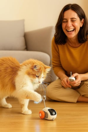 Busstier Uzaktan Kumandalı Kedi Oyuncağı 2 Modlu Hareketli Araba Sessiz Motorlu Kedi Eğlence Oyuncağı Tüy Aparatlı Kendiliğinden Yön Değiştirme Özellikli