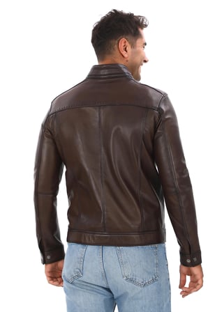 Erkek Dik Yaka Punto Dikişli Hakiki Deri Mont - 2145