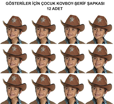 Kovboy Şerif Şapkası Kahve 12 Adet - Kostüm, Parti Ve Gösteri Şapkası