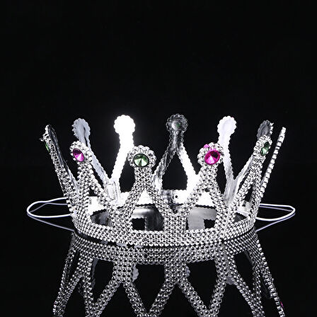 Gümüş Renk Çocuk Ve Yetişkin Uyumlu Kraliçe Tacı Prenses Tacı 8x25 Cm