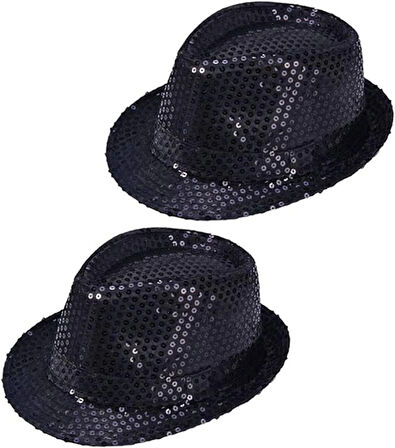 Çocuk Boy Siyah Payetli Şapka Gösteri Şapkası Michael Jackson Şapkası 54 No