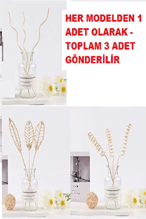 3 Tek Adet 3 Model Aromaterapi Koku Dağıtıcı Rattan Şişe Ahşap Difüzör Çubuk (spiral-yaprak-dalgalı)