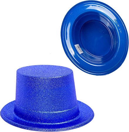 Mavi Renk Parıltılı Simli Fötr Silindir Parti Şapkası