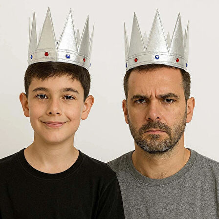 Gümüş Renk Eva Yumuşak Kral Kraliyet Tacı Yetişkin Çocuk Uyumlu 55 Cm