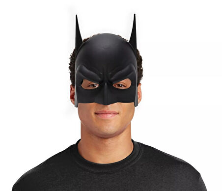 Siyah Renk Çocuk Boy Arkadan Lastikli Batman Maskesi A Kalite  20x14 Cm