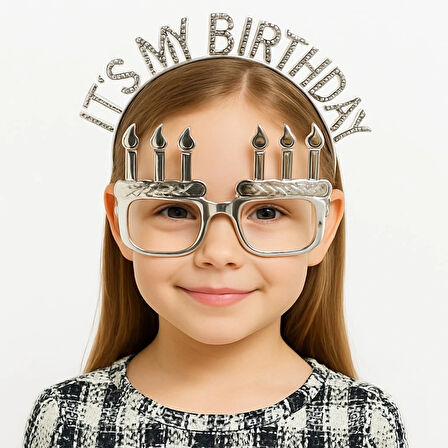 İt&amp;#39;s My Birthday Yazılı Taç Ve Mum Şekilli Gözlük Seti Gümüş Renk