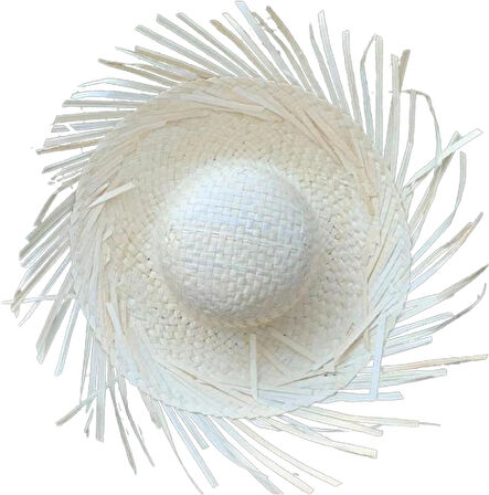 Tropikal Parti Beyaz Hasır Hawaii Şapkası 13x36 Cm