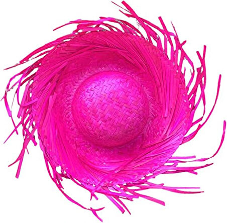Tropikal Parti Pembe Fuşya Hasır Hawaii Şapkası 13x36 Cm