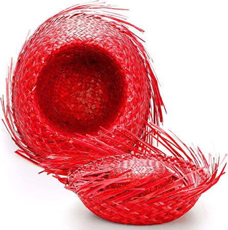 Tropikal Parti Kırmızı Hasır Hawaii Şapkası 13x36 Cm