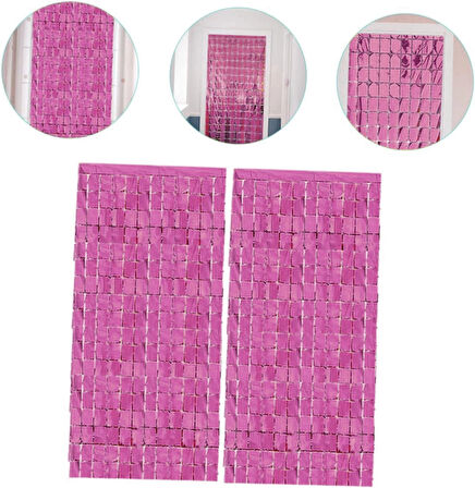 Ekstra Metalize Rose Gold Renk Disko Dikdörtgen Kesim Kapı Perdesi Dekorasyon 1x2 Metre