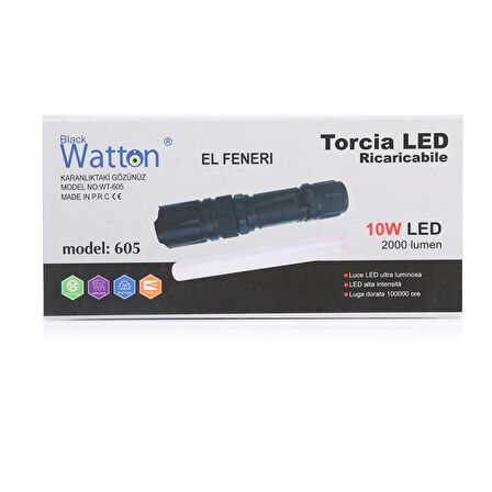 10w 2000 Lümen 4 Renk Güçlü El Feneri  Wt-605