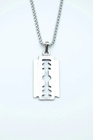 Jilet Çelik Kolye - Jilet Model Paslanmaz Gümüş Renk Çelik Kolye