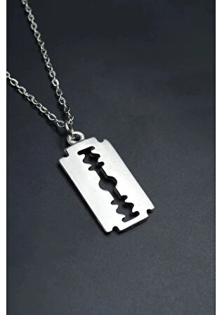 Jilet Çelik Kolye - Jilet Model Paslanmaz Gümüş Renk Çelik Kolye