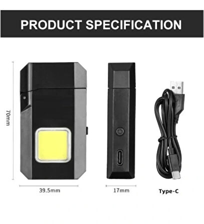 Projektör El Feneri Ve Pürmüz Çakmak Usb Gazsız Şarjlı Çakmak 600 Lümen