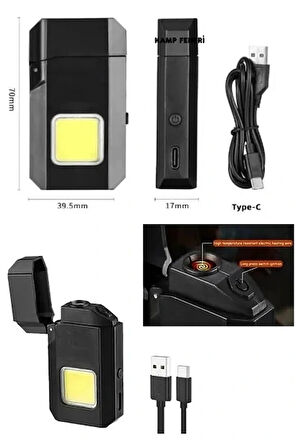 Projektör El Feneri Ve Pürmüz Çakmak Usb Gazsız Şarjlı Çakmak 600 Lümen