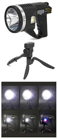 Şarjlı Dev Boy El Feneri Tripod Ayaklı Parlak Led El Lambası Kamp, Av Ve Güvenlik İçin İdeal