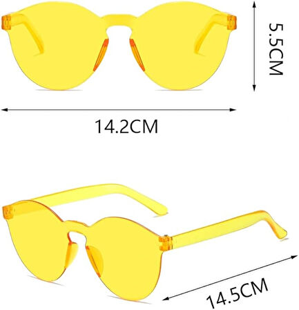 Sert Mika Oval Şekilli Çerçevesiz Sarı Gözlük Retro Parti 5x14 Cm