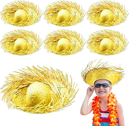 Tropikal Parti Sarı Hasır Hawaii Şapkası 13x36 Cm