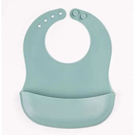 Yeşil 3’lü Silikon Yemek Seti – Önlük + Diş Kaşıyıcılı Kaşık + Vakumlu Tabak