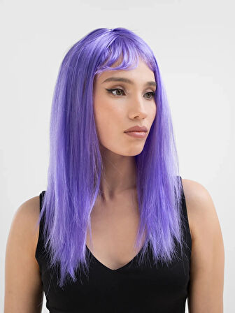 Lila Renk Uzun Düz Parti Peruğu