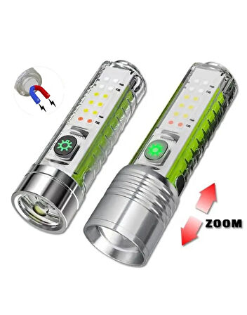 El Feneri 8 Mod Şarjlı Fosforlu Mıknatıslı Led El Feneri
