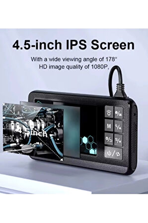 Ekranlı Çift Kameralı 10 Mt Sert Kablo Endoskop Kamera 8 Mm 4.3 Inc Hafıza Kart Destekli