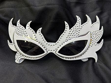 Taşlı Göz Kamaştıran Gecenin Yıldızı Beyaz Parti Alev Gözlük