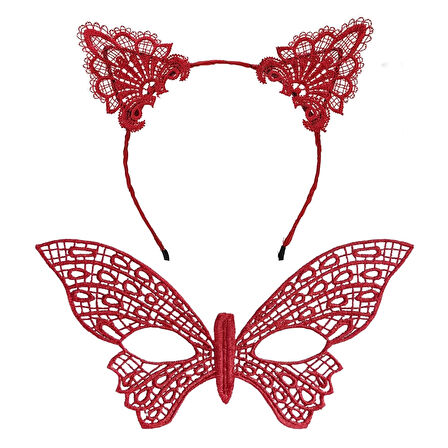 Gösterişli Kırmızı Dantel Maske Ve Taç Seti 7 No – Masquerade Ve Davetler İçin