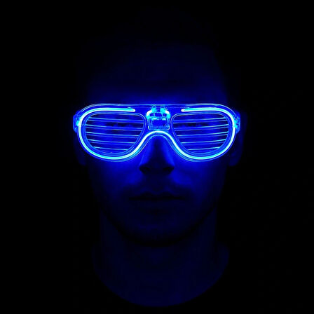 Mavi Led Işıklı Parti Gözlüğü - Neon Glow Şerit Gözlük 3 Modlu