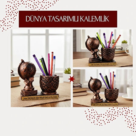 Dünya Tasarımlı Kalemlik - Öğretmenler Günü Hediyesi