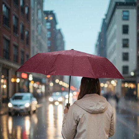 Bordo Kılıflı Otomatik Kompakt Şemsiye