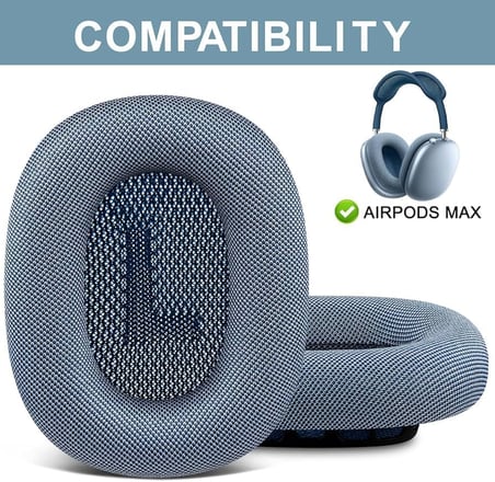 AirPods Max Kulaklık için Kulak Yastıkları - Silikon Katmanlı, Mıknatıslı, Hafızalı Köpüklü ve Gürültü İzolasyonlu Geliştirilmiş Fileli Yedek Kulaklık Yastıkları (Mavi)
