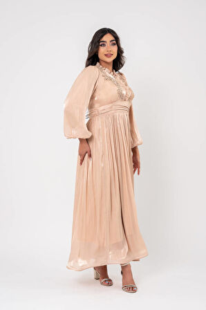 Boyundan Taş İşlemli Bel Detaylı Abiye Elbise ELB16091