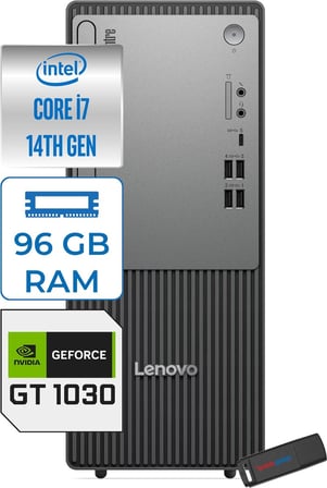 Lenovo Thinkcentre Neo 50T Gen 5  Intel® Core™ İ7-14700 96GB Ddr5 4tb SSD 4GB/GT1030  WIN11HOME Mini Tower Masaüstü Bilgisayar 12UD001UTR21H35+ZETTAUSBBELLEK