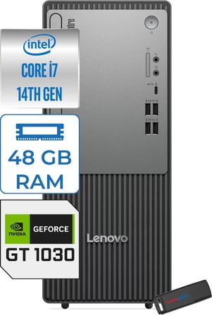Lenovo Thinkcentre Neo 50T Gen 5  Intel® Core™ İ7-14700 48GB Ddr5 512GB SSD 4GB/GT1030  WIN11PRO Mini Tower Masaüstü Bilgisayar 12UD001UTR21P17+ZETTAUSBBELLEK