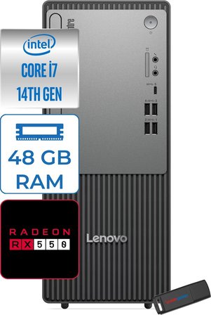 Lenovo Thinkcentre Neo 50T Gen 5  Intel® Core™ İ7-14700 48GB Ddr5 4tb SSD 4GB/RX550 Freedos Mini Tower Masaüstü Bilgisayar 12UD001UTR27F20+ZETTAUSBBELLEK